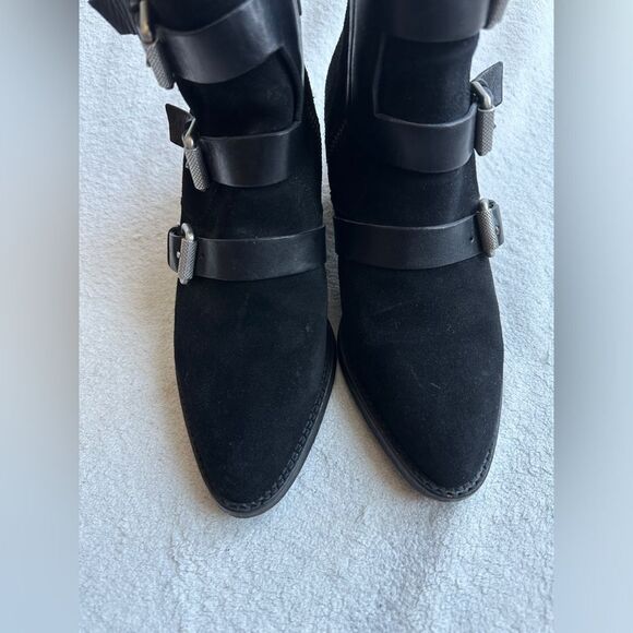 ALLSAINTS Lulu Triple Buckle Ankle Boot size 39 US 9 Black suede leather straps - Picture 5 of 13